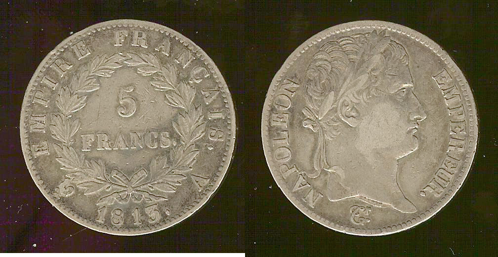 5 francs Napoléon Empereur, Empire français 1813 Paris TTB à TTB